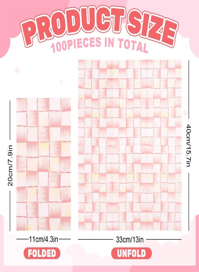 JarThenaAMCS مناديل جارثينا إيه إم سي إس، 100 قطعة، بنقشة مربعات وردية فاتحة، مناديل ورقية للاستخدام مرة واحدة، مناسبة للعشاء، مناشف ورقية، مثالية للحمام، حفلات الزفاف، أعياد الميلاد، ولوازم المائدة. - Image 2